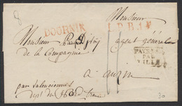 Précurseur - LSC (8gr) + Obl Linéaire Rouge DOORNIK Et L.P.B.1., Port II > La France + Encadré Noir "Pays-Bas Par Lille" - 1794-1814 (Période Française)