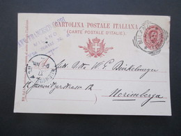 Italien Ganzsache 1900 Stempel Milano Nach Nürnberg Gesendet Rückseitig Mit Steuermarke / Fiskalmarke Marca Da Bollo - Entiers Postaux