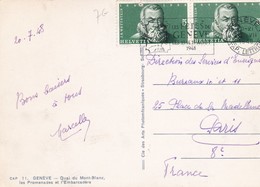 Lot 2 Timbres SUISSE 5 C Vert J.R. WESTTSTEIN 1648-1948 S/ Cpsm 10x15 Genève Quai Du Mont Blanc + Promenade Embarcadère - Used Stamps