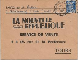 LETTRE OBLITERATION DAGUIN -  CHATEAUNEUF SUR LOIRE - LOIRET - ONDULATION 5 LIGNES - 1954 - Mechanical Postmarks (Other)