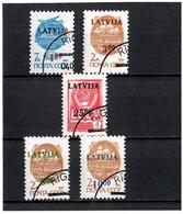Latvia 1992 . Ovpt II. 5v:1oo,3oo,5oo,10oo,25oo On7,2,2,2,4k.     Michel # 335-39 (oo) - Letland