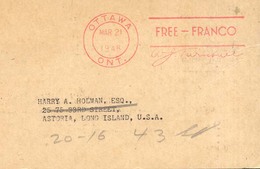 Canada 1946 Tarjeta Division Filatelica Del Canada Marcas Otawa Free Franco - Autres & Non Classés
