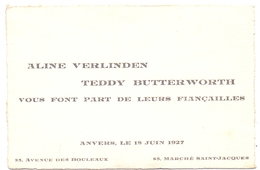 Kaartje Verloving , Fiancailles - Alice Verlinden X Teddy Butterworth - Anvers Antwerpen 1927 - Fidanzamento