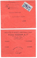 PARIS Lettre Entête(Verso) Vêtement Sport  CAZAUX Tennis Chasse Plage 25c Expo Arts Décoratifs 1925 Yv 213 - Cartas