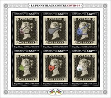 Centrafrica 2020, Against Covid 19, Penny Black, 6val In BF - Stamps On Stamps