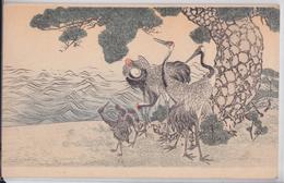 Cpa Japon Carte Postale Ancienne Illustration Illustrateur Dessin The Shimbi Shoin Tokyo Animal Oiseau Grue - Non Classificati