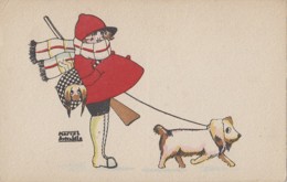 Fantaisies - Femmes - Femme Avec Fusil Promenant Ses Chiens Teckel Terrier - Illustrateur Marcel Avitabile - Mujeres