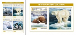 Centrafrica 2018, Global Warming, Polar Bears, 4val In BF+BF IMPERFORATED - Arctic Wildlife