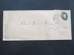 USA 1889 Großer Ganzsachen Umschlag Two Cents Buffalo An Den Deutschen Kunsul In New York. Ank. Stempel P.O.N.Y. - Cartas & Documentos