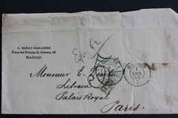 1862 MADRID CACHET A DATE DU 1 AVRIL1862 POUR PARIS CAD DU 04/04/1862 CAD ENTREE DE TERRITOIRE ESPAGNE-ST JEAN-DE-LUZ. - Entry Postmarks