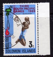 Solomon Islands 1969 Third South Pacific Games 3c Value, Wmk. Reversed, Used, SG 184w (B) - Iles Salomon (...-1978)