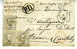 Espagne 1872 Lettre De MALAGA à  ANTIGNAC  3 X 12c Amédée Unif N° 122   LC72E - Briefe U. Dokumente