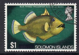 Solomon Islands 1975 Definitives $1 Value, Bar Obliterating 'British' White Paper Variety, Used, SG 298a (B) - Islas Salomón (...-1978)