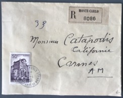 Monaco - Lettre Recommandée 1956 Pour Cannes - (C1341) - Marcophilie