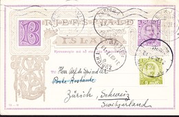 1927  15 A GZ Karte Mit Zusatzfrankatur Aus Reykjavik Nach Zürich - Postwaardestukken