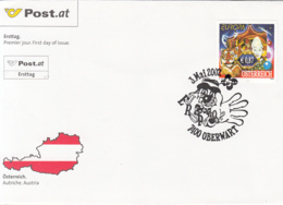 ART, CIRCUS, CLOWN, TIGER, MONKEY, COVER FDC, 2002, AUSTRIA - Cirque