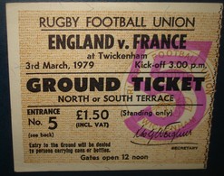 Ticket Utilisé Match ENGLAND V. FRANCE.3 Mars 1979 . - Rugby