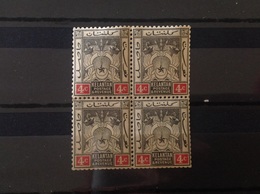 Malaya 1922 4c Black & Red MNH Block Of 4 SG 17 (wmk Multi-script CA) - Kelantan