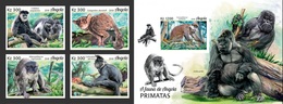 Angola 2018, Animales, Monkeys, 4val In BF +BF IMPERFORATED - Angola