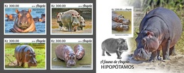 Angola 2019, Animals, Hippopotamus, 4val In BF +BF IMPERFORATED - Angola