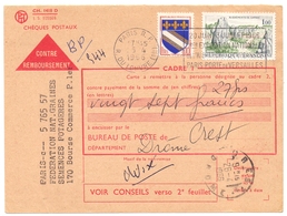 France Chèque Postaux Contre Remboursement De Paris Pour Crest Drome Blason Troyes Carnac - Tarifas Postales