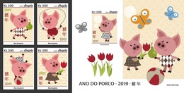 Angola 2019, Year Of The Pig, 4val In BF +BF IMPERFORATED - Angola