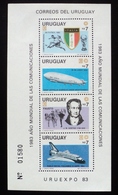 Uruguay 1983 Mnh S/S H39-communications Columbia Zeppelin-Football Championship Italy 82-Goethe Fausto Uruexpo Philately - Uruguay