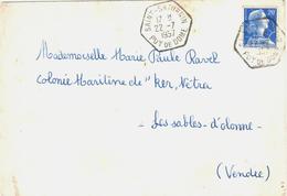 SAINT SATURNIN Puy De Dôme Lettre 20 F Muller Bleu Yv 1011B Ob 1957 Hexagone Recette Auxiliaire Rurale RAR Lautier E7 - Storia Postale