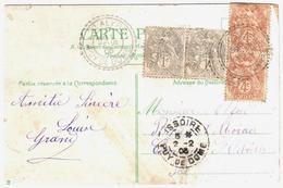 St ALYRE Puy De Dôme Carte Postale  Blanc 1c Gris 4c Brun Ob 1 2 1906 Type FB84 - Briefe U. Dokumente