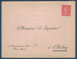 RARE REPIQUAGE " MONSIEUR LE SUPÉRIEUR DE MALROY " Sur ENTIER ENVELOPPE TYPE SEMEUSE LIGNÉE 50c ROUGE N° 199 - Umschläge Mit Aufdruck (vor 1995)