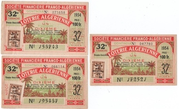 BILLET DE LOTERIE ALGERIENNE X 3. SOCIETE FINANCIERE FRANCO-ALGERIENNE. 1954 . - Billetes De Lotería