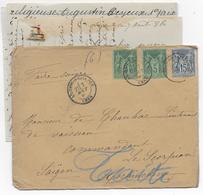 1886 - LETTRE De ARGENT => SAÏGON COCHINCHINE READRESSEE => TAHITI !! (DESTINATION) TARIF 25c - MARITIME - 1876-1898 Sage (Type II)