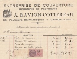 INDRE ET LOIRE -   CHINON - Entreprise De Couverture  Zinguerie Et Plomberie  A RAVION -COTTEREAU .   Format  20x15 - Petits Métiers