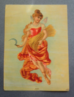 Rare Série. CHROMO  Les Mois De L'Année.  AOÛT.  Style Art Nouveau. Femme  Papillon. Ailes. Gerbe De Blé. Faucille. - Ohne Zuordnung