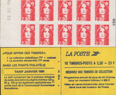 CARNET 2630-C 1 Marianne De Briat "RESERVEZ VOS TIMBRES DE COLLECTION" Daté 03.01.90 Bas Prix A SAISIR - Modernes : 1959-...