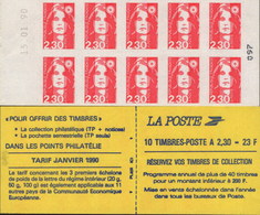 CARNET 2630-C 1 Marianne De Briat "RESERVEZ VOS TIMBRES DE COLLECTION" Daté 15.01.90 Bas Prix A SAISIR - Modernes : 1959-...