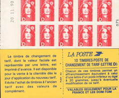 CARNET 2713-C 1 Marianne De Briat  "CHANGEMENT DE TARIF" Daté 20/11/90 Parfait état Bas Prix. - Non Classés
