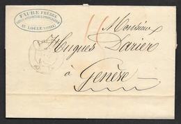 1852 LOCLE TO GENEVE - FAURE FRERES OUTILS A FOURNITURE D'HOROLOGERIE - 1843-1852 Timbres Cantonaux Et  Fédéraux