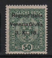 1918 Venezia Giulia 50 H. Mlh Sassone 11n Varietà Firmato - Vénétie Julienne