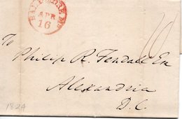 (R2) LAC 16 April 1824 - Stampless -  Paid 10 C Rate - BALTIMORE MARYLAND TO ALEXANDRIA (D.C.). - …-1845 Prephilately