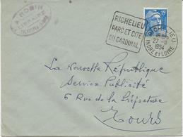 LETTRE OBLITERATION DAGUIN -  RICHELIEU PARC ET CITE DU CARDINAL - INDRE ET LOIRE - ANNEE 1954 - Maschinenstempel (Sonstige)