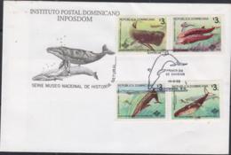 WHALES - DOMINICAN REP - 1988 -  WHALES SET OF 4  ON ILLUSTRATED  FDC - Baleines