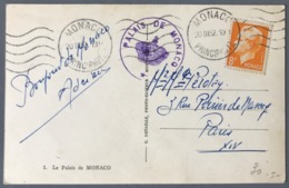 Monaco - Sur Carte Postale - Cachet PALAIS DE MONACO - (W1552) - Storia Postale