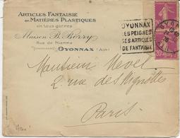 LETTRE OBLITERATION DAGUIN " OYONNAX - LES PEIGNES -SES ARTICLES DE FANTAISIE - AFFRANCHIE N° 190 - ANNEE 1926 - Annullamenti Meccaniche (Varie)