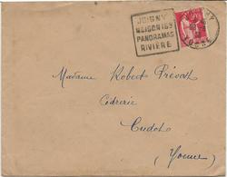 LETTRE OBLITERATION DAGUIN "  JOIGNY MAISON 16 E- PANORAMAS RIVIERE- YONNE ANNEE 1935 - Mechanical Postmarks (Other)