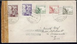 Espagne - 1942 - Affr Multicolore à 75 Cts Sur Enveloppe De Las Palmas Pour Les Etats Unis - Contrôle De Censure Locale. - Bolli Di Censura Nazionalista