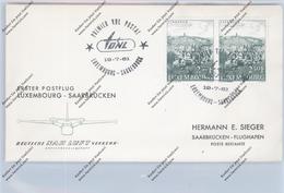 LUXEMBURG - 1961, Erster Postflug Luxemburg - Saarbrücken - Storia Postale