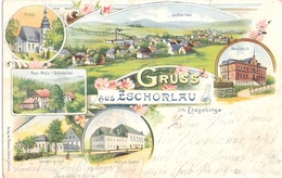 Gruss Aus ZSCHORLAU Erzgebirge Color Litho Hess Mühle Schmidts Gasthof Gelaufen 1.6.1900 - Zschorlau