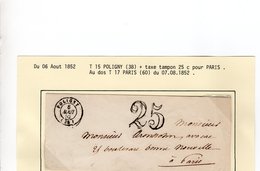 JURA : T 15 POLIGNY + Taxe DT 25 En 1852 - 1849-1876: Periodo Clásico