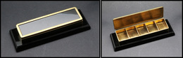 Boîte En Opaline Noire, Style Art Déco, Cerclage Et 5 Comp. En Bronze Doré, 160x60x25mm. - TB - Cajas Para Sellos